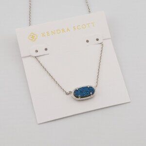 Kendra Scott Silver Necklace with Blue Oval Pendant